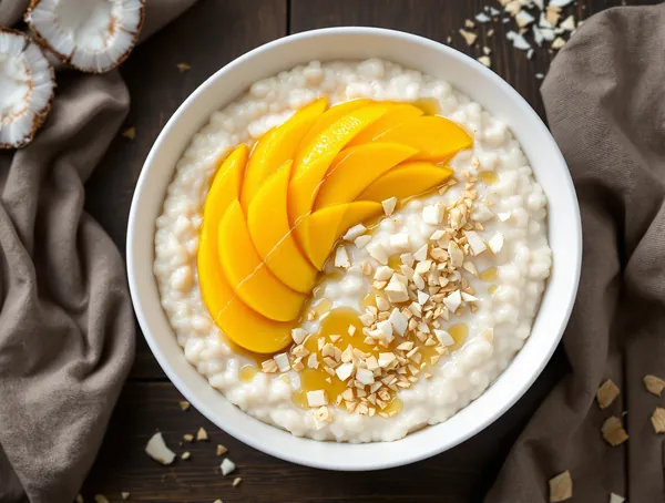 Fulgi de ovăz cu lapte de cocos și mango