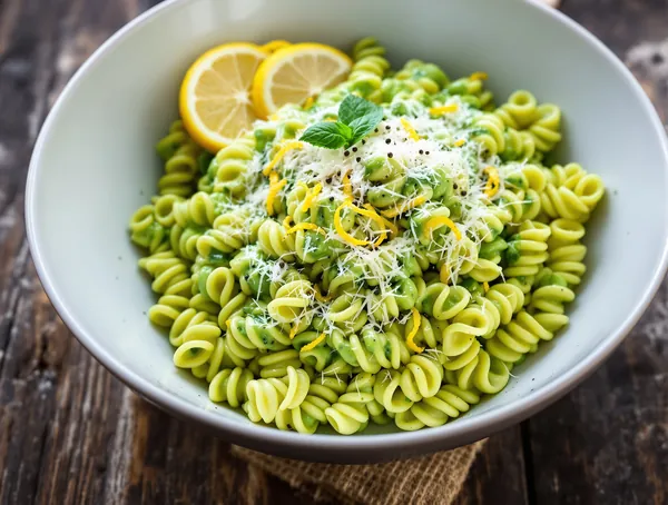 Fusilli cu sos de avocado și lămâie