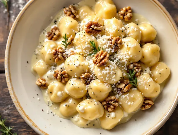 Gnocchi cu sos de gorgonzola și nuci