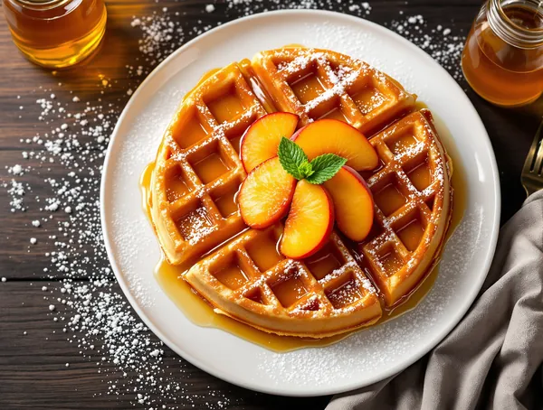 Gofre cu piersici caramelizate și miere