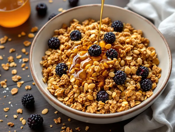 Granola cu fulgi de secară și mure