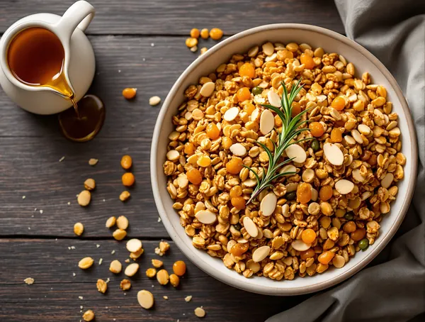 Granola cu miere de rozmarin și stafide aurii
