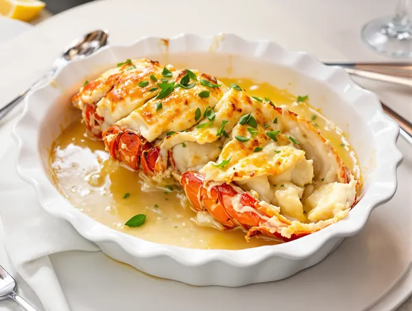 Homard Thermidor cu sos de frișcă, estragon și gruyère