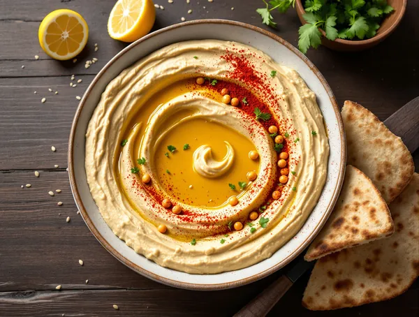 Hummus de post cu tahini și ulei de măsline