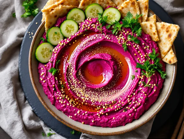 Hummus de sfeclă roșie cu semințe de susan