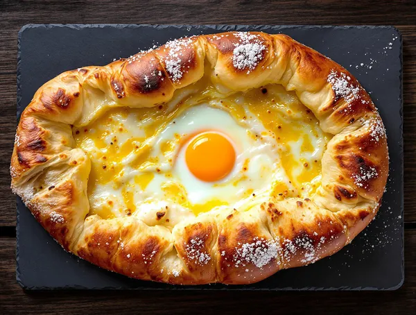 Khachapuri cu ou și brânză topită