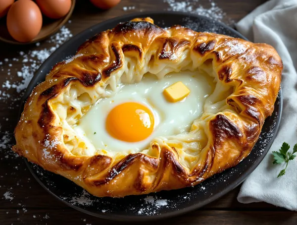 Khachapuri cu ou și brânză topită