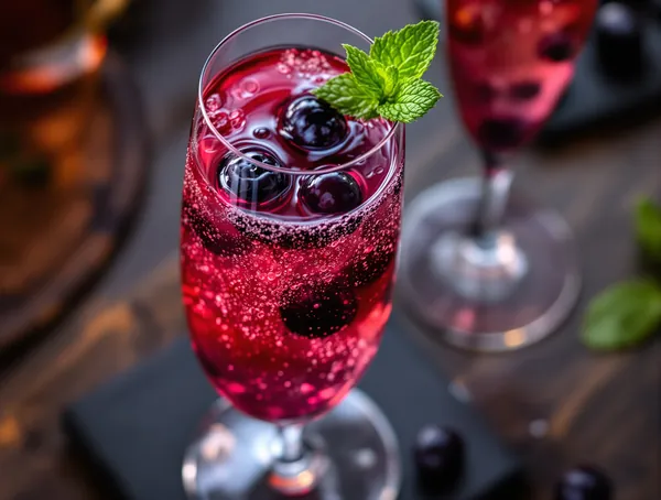 Kir Royal cu cremă de coacăze negre și șampanie