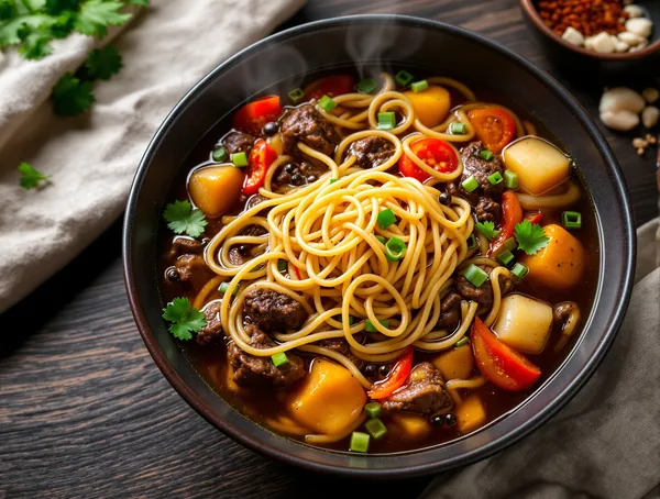 Lagman cu tăiței de casă și vită