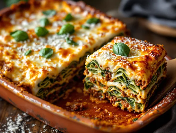 Lasagna verde cu ragù bolognese și sos bechamel