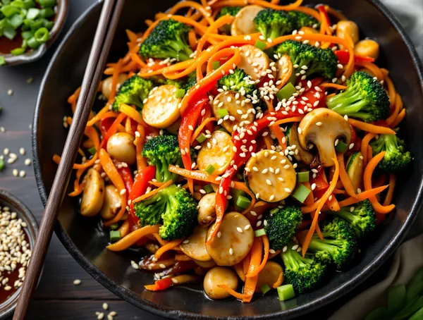 Legume sote cu sos teriyaki și susan