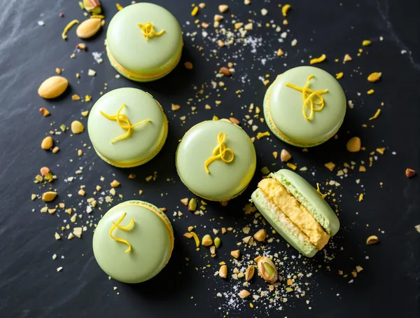 Macarons cu cremă de fistic și lămâie