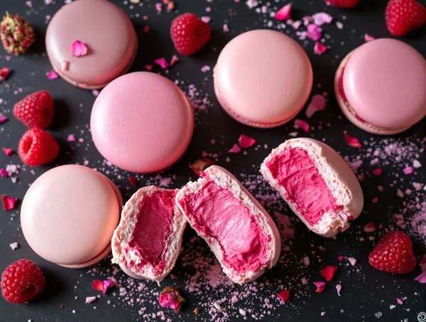 Macarons cu cremă de zmeură și trandafiri