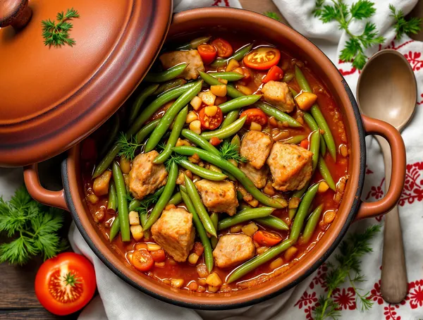 Mâncare de fasole verde cu carne de porc