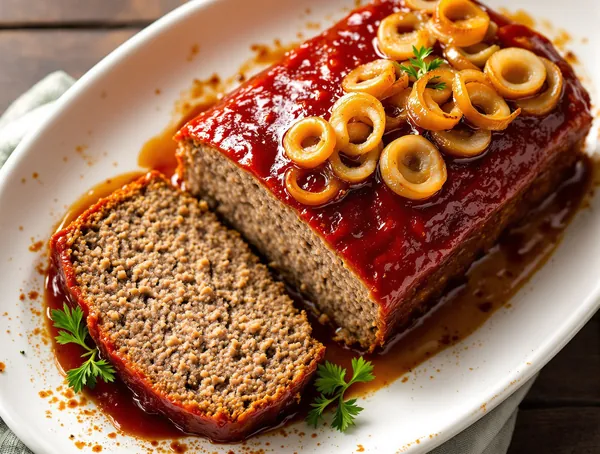 Meatloaf cu glazură ketchup și ceapă