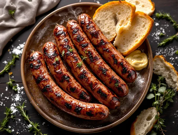 Mici de porc și vită cu muștar și pâine