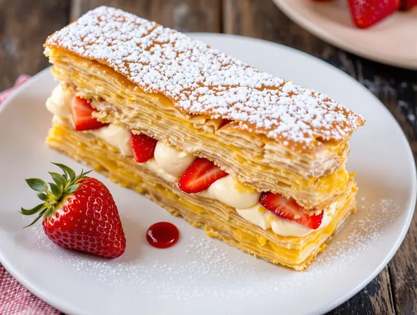 Mille-feuille cu cremă de vanilie și căpșuni