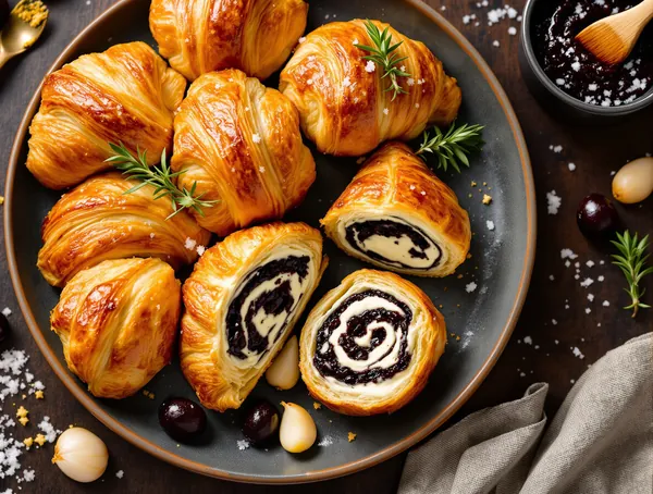 Mini cornuri umplute cu pastă de măsline negre