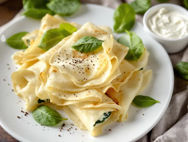 Mini crepeuri cu cremă de brânză și spanac