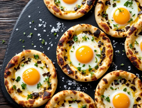 Mini pizza cu trufe negre și ou de prepeliță