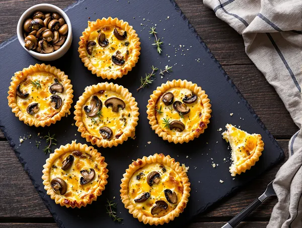 Mini quiche cu brânză emmentaler și ciuperci shiitake