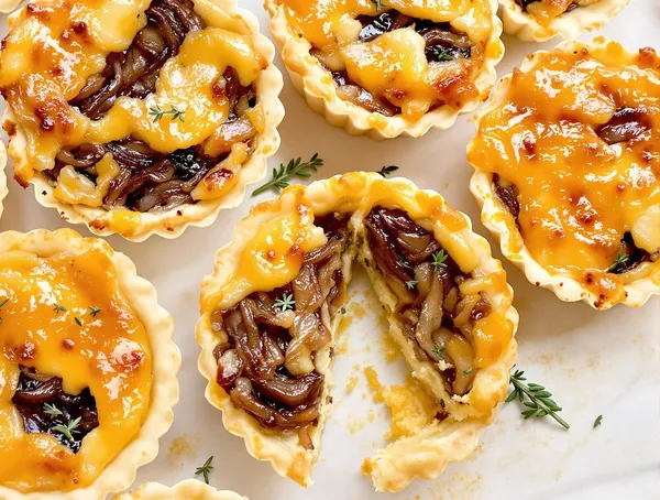 Mini quiche cu ceapă caramelizată și Gruyère