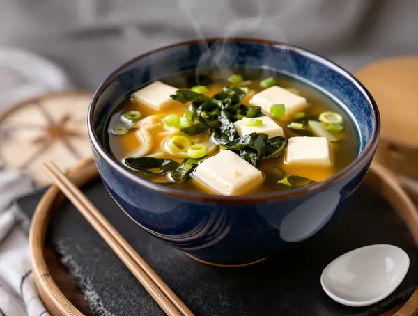 Miso soup cu tofu, wakame și pui