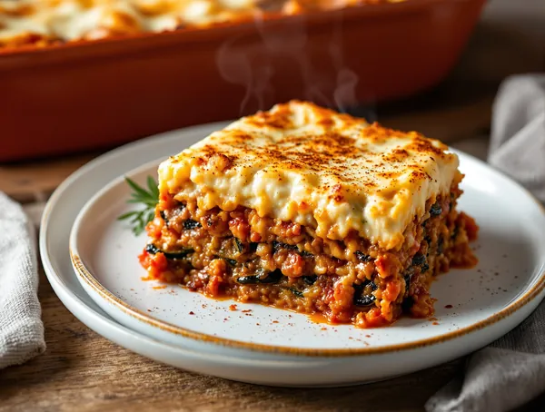 Moussaka grecească cu vinete și bechamel
