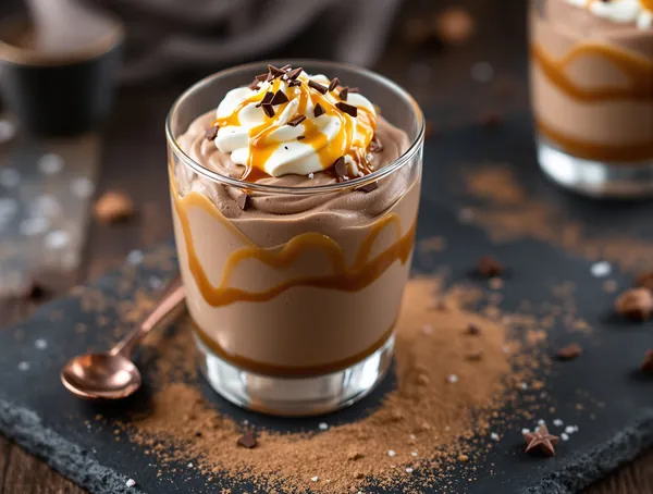 Mousse de ciocolată cu lapte și caramel