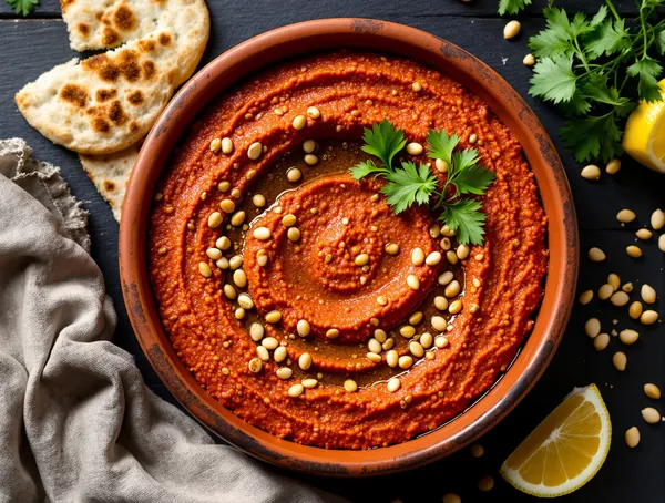 Muhammara cu ardei roșu și nuci de pin