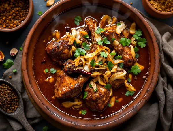 Mutton curry cu ceapă roșie și vin de palmier