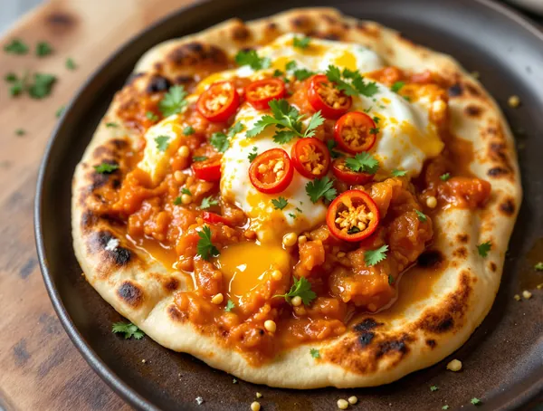 Naan cu ouă jumări și curry de roșii