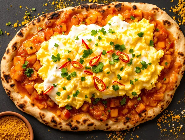Naan cu ouă jumări și curry de roșii