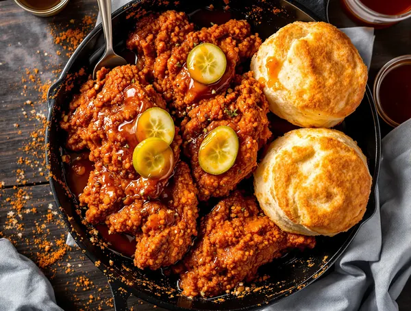 Nashville Hot Chicken cu Miere și Biscuiți