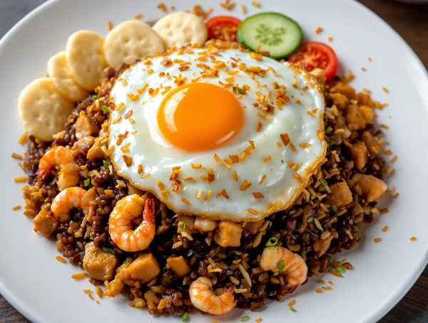 Nasi Goreng Indonezian cu Ou Ochi și Kerupuk