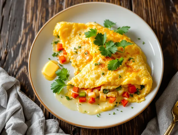 Omletă cu ardei roșu și coriandru