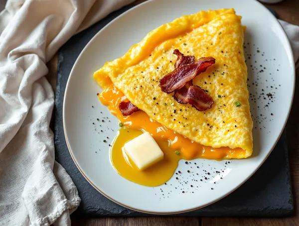 Omletă cu bacon crocant și cheddar topit