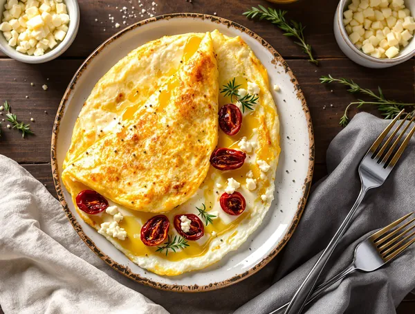 Omletă cu brânză de capră și roșii uscate
