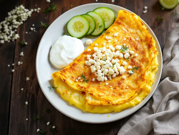 Omletă cu brânză de oi și castraveți