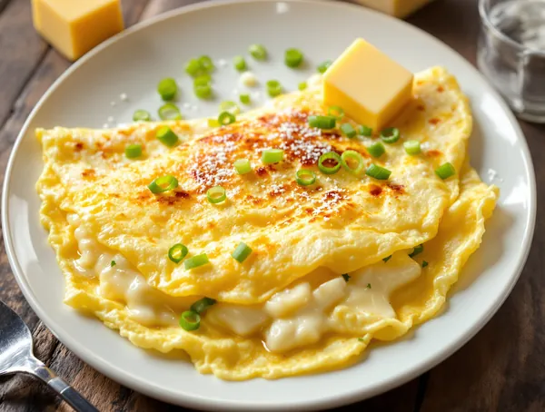 Omletă cu ceapă verde și brânză brie