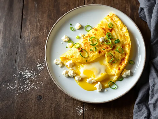 Omletă cu ceapă verde și brânză de capră