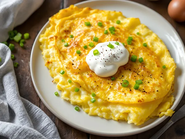 Omletă cu ceapă verde și smântână