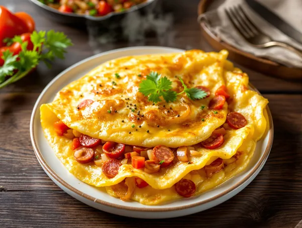 Omletă cu chorizo și ardei roșu