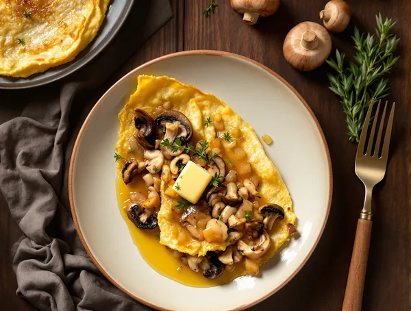 Omletă cu ciuperci sălbatice și cimbru
