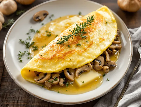 Omletă cu ciuperci și cimbru proaspăt