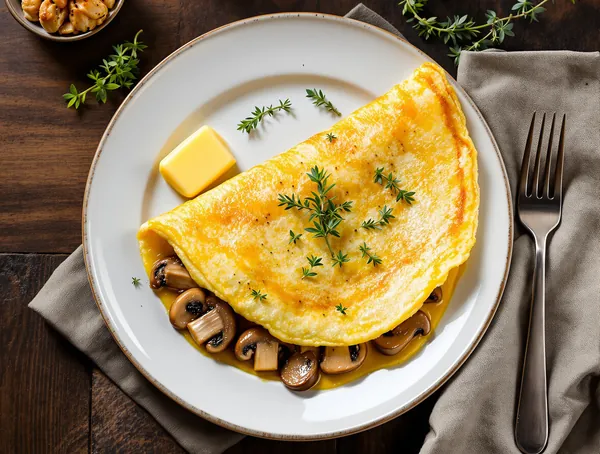 Omletă cu ciuperci și cimbru proaspăt