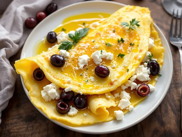 Omletă cu feta și măsline kalamata