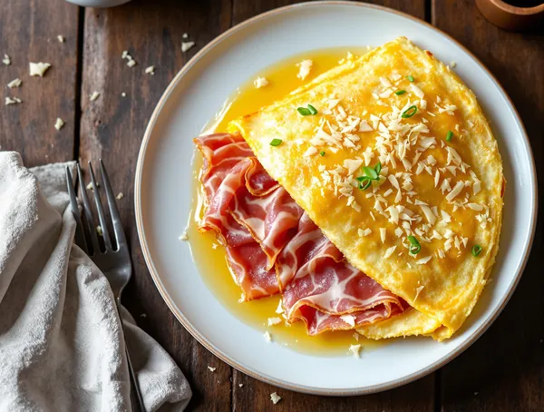 Omletă cu prosciutto și parmezan ras