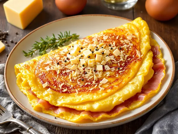 Omletă cu prosciutto și parmezan ras