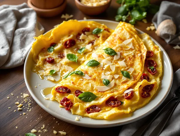 Omletă cu roșii uscate și busuioc